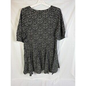 Universal Thread Bell Elbow Sleeve Mini A-Line Dress Black Floral Large